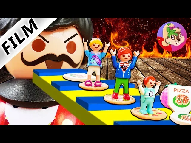 摩比游戏 playmobil电影 小尤汉娜一家一起出去吃披萨,碰到很坏的披萨老板